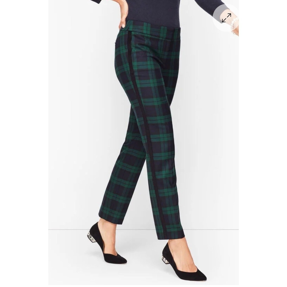 Talbots Hampshire Ankle Pants Blackwatch Plaid Size 2 Wool Blend Navy Blue Green